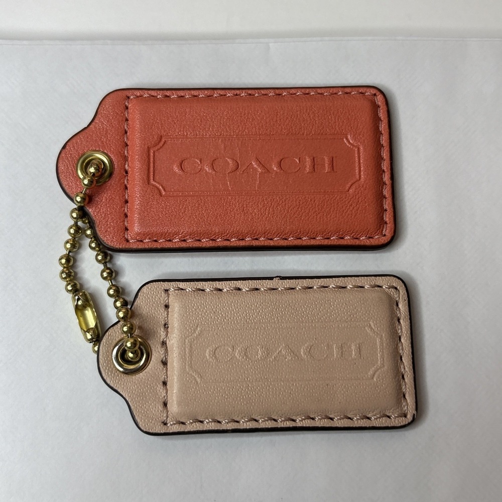 (2) Lot Coach 2.5 & 3 Inch Hang tag Charm Pink and Baby Pink Embossed Leather